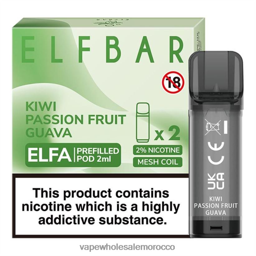 Vape بالجملة - كيوي باشن فروت جوافة R840F2326 ELFBAR Elfa جراب مملوء مسبقًا - 2 مل - 20 ملجم (عبوتان)