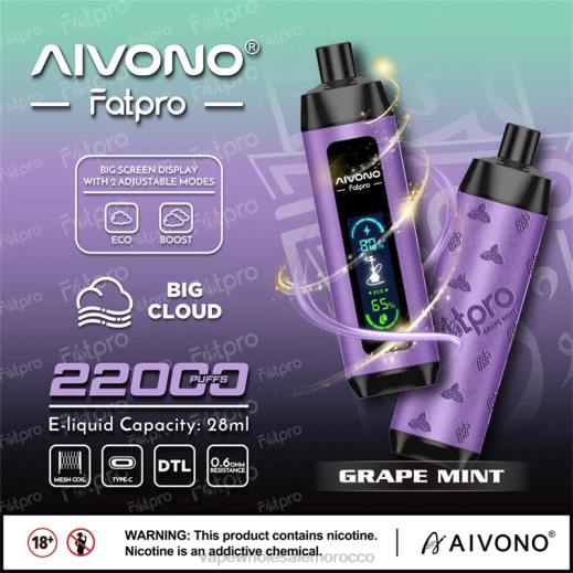 السيجارة الإلكترونية الجديدة - Aivono Fatpro 22000 نعناع العنب X4642