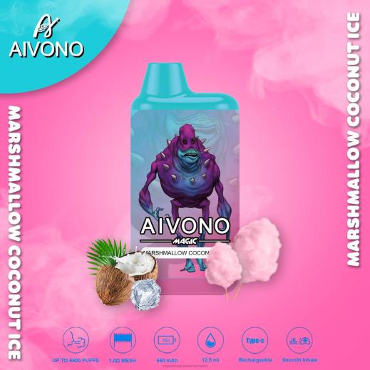 E Cig Wholesale Distributors - Aivono AIM MAGIC 5800 علبة سجائر بالفم مارشميلو مثلج بجوز الهند X46495